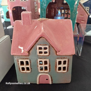 Grey House With Pink Roof Village Pottery Candle Holder - KELLY'S SMELLIES