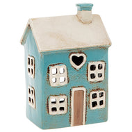 Village Pottery Bright Blue House With Heart Detail Ceramic Tealight Holder - KELLY'S SMELLIES