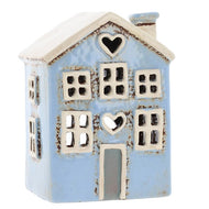 Mini Pale Blue House With Heart Detail Candle Holder By Village Pottery - KELLY'S SMELLIES