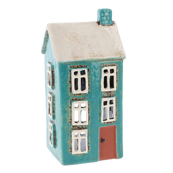 Village Pottery Teal Tall House Mini Candle Holder - KELLY'S SMELLIES