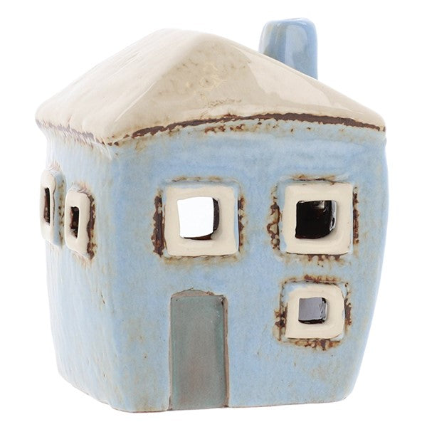 Village Pottery Pale Blue Square House Mini Tealight Holder - KELLY'S SMELLIES