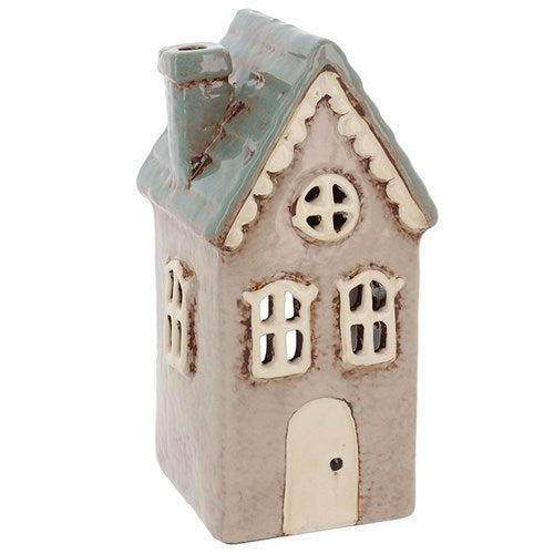 Grey Village Pottery Scalloped House Tealight Candle Holder