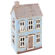 Village Pottery Tall Blue Tiled House Candle Holder