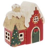 Village Pottery Christmas House With Round Window Candle Holder