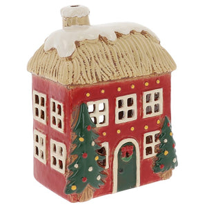 Village Pottery Christmas House With A Thatched Roof Candle Holder