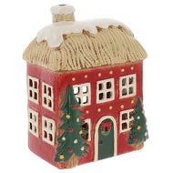 Village Pottery Christmas House With A Thatched Roof Candle Holder