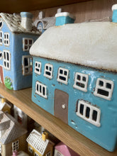 Load image into Gallery viewer, Blue Large Village Pottery Tealight Holder - KELLY&#39;S SMELLIES
