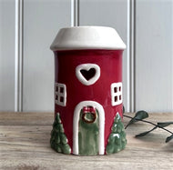 Red Christmas Cottage Tealight Wax Melt Burner