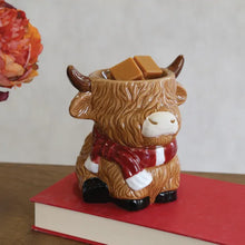 Load image into Gallery viewer, Highland Cow with Scarf Tealight Wax Melt Warmer
