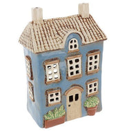 Large Village Pottery Garden House Candle Holder In Blue - KELLY'S SMELLIES