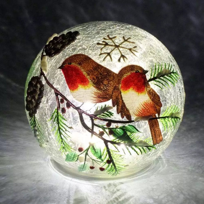 LED Crackle Glass Ball Lamp With Robins - KELLY'S SMELLIES