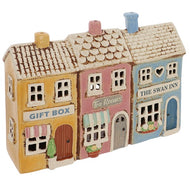 Village Pottery Row of Shops Tealight Candle Holder