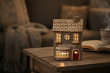 Load image into Gallery viewer, The Corner Shop glowing with tealight - lifestyle shot
